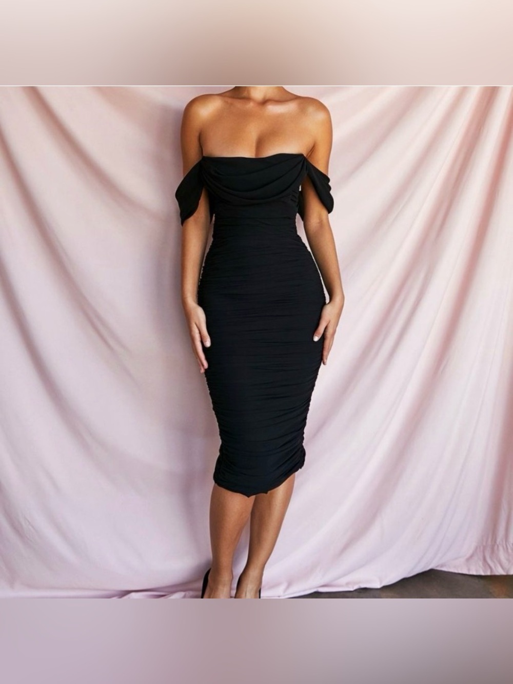 House of CB Carlotta Black Ruched Dress XS